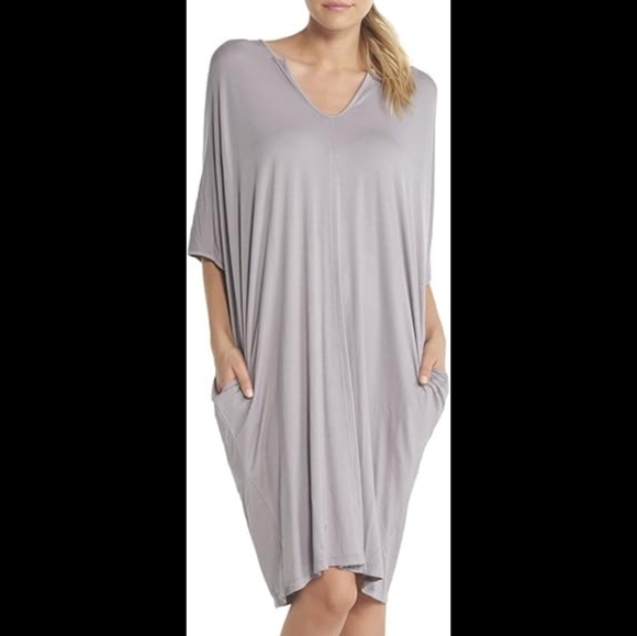 barefoot dreams lux milk jersey caftan grey tunic dress one size - Picture 1 of 7